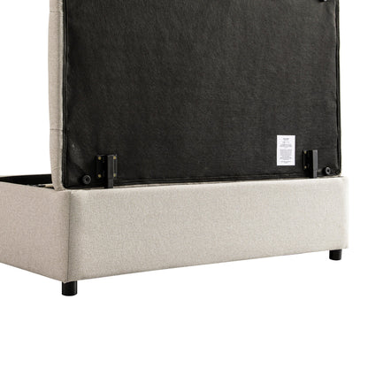 Petit lit double rabattable Portland avec boutons, ottoman, tissu tissé beige