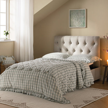 Petit lit double rabattable Portland avec boutons, ottoman, tissu tissé beige