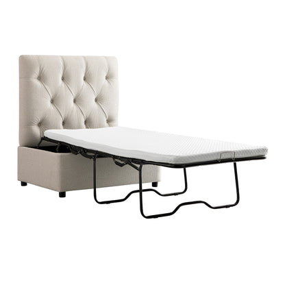 Lit simple rabattable Portland à boutons, en tissu tissé beige