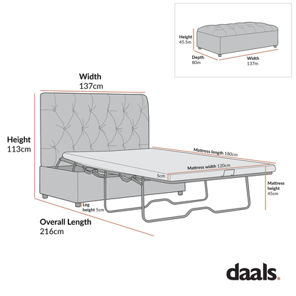 Petit lit double rabattable Portland avec boutons, ottoman, tissu tissé beige