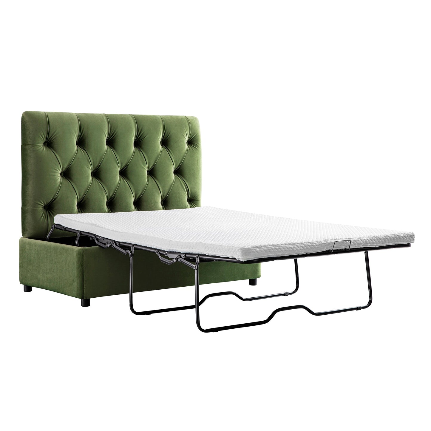 Petit lit double rabattable Portland avec boutons, ottoman, velours vert mousse