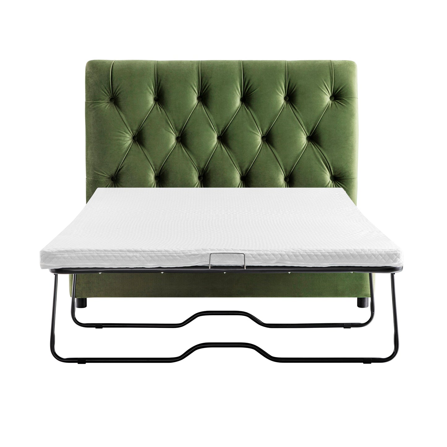 Petit lit double rabattable Portland avec boutons, ottoman, velours vert mousse
