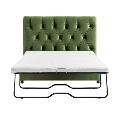 Petit lit double rabattable Portland avec boutons, ottoman, velours vert mousse