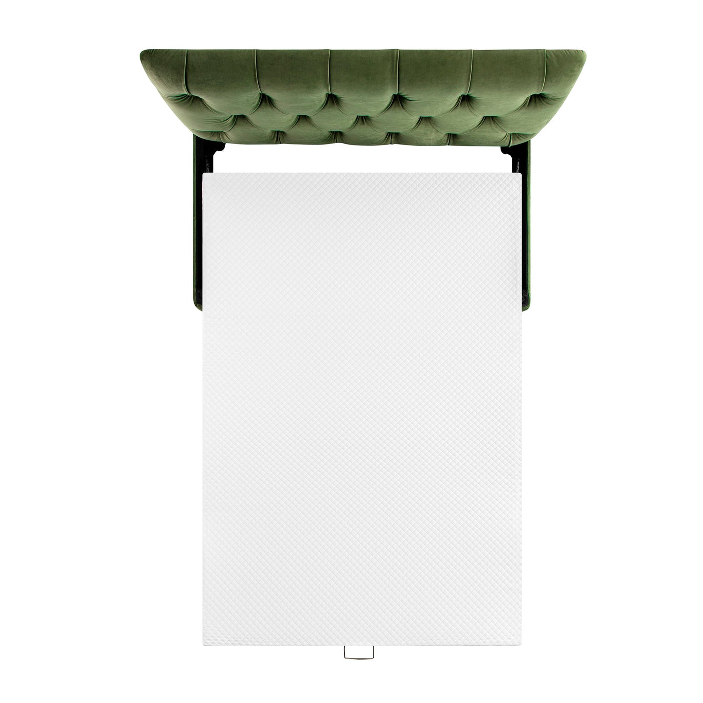 Petit lit double rabattable Portland avec boutons, ottoman, velours vert mousse