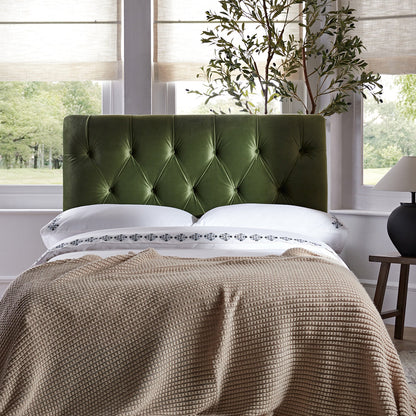 Petit lit double rabattable Portland avec boutons, ottoman, velours vert mousse