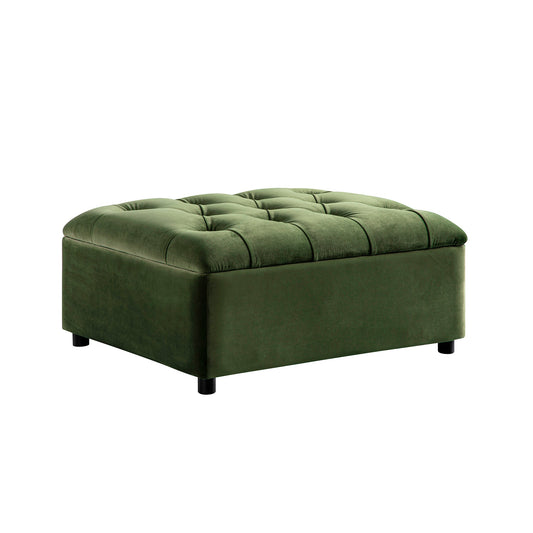 Lit simple rabattable Portland à boutons, ottoman, velours vert mousse