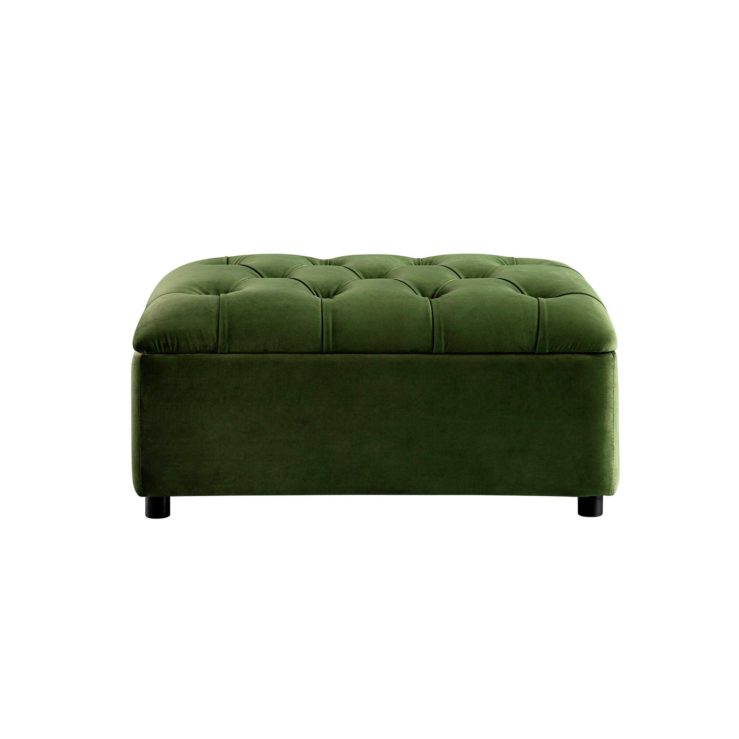Lit simple rabattable Portland à boutons, ottoman, velours vert mousse