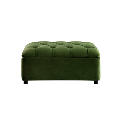 Lit simple rabattable Portland à boutons, ottoman, velours vert mousse