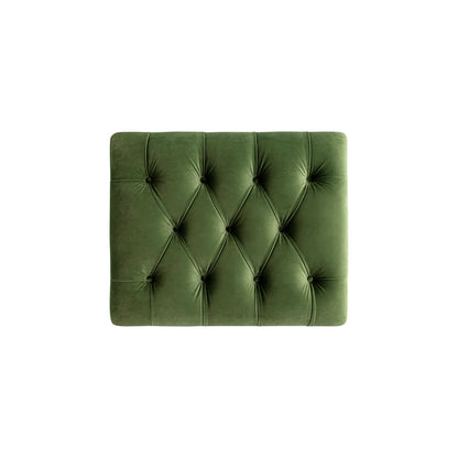 Lit simple rabattable Portland à boutons, ottoman, velours vert mousse