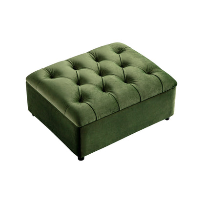 Lit simple rabattable Portland à boutons, ottoman, velours vert mousse