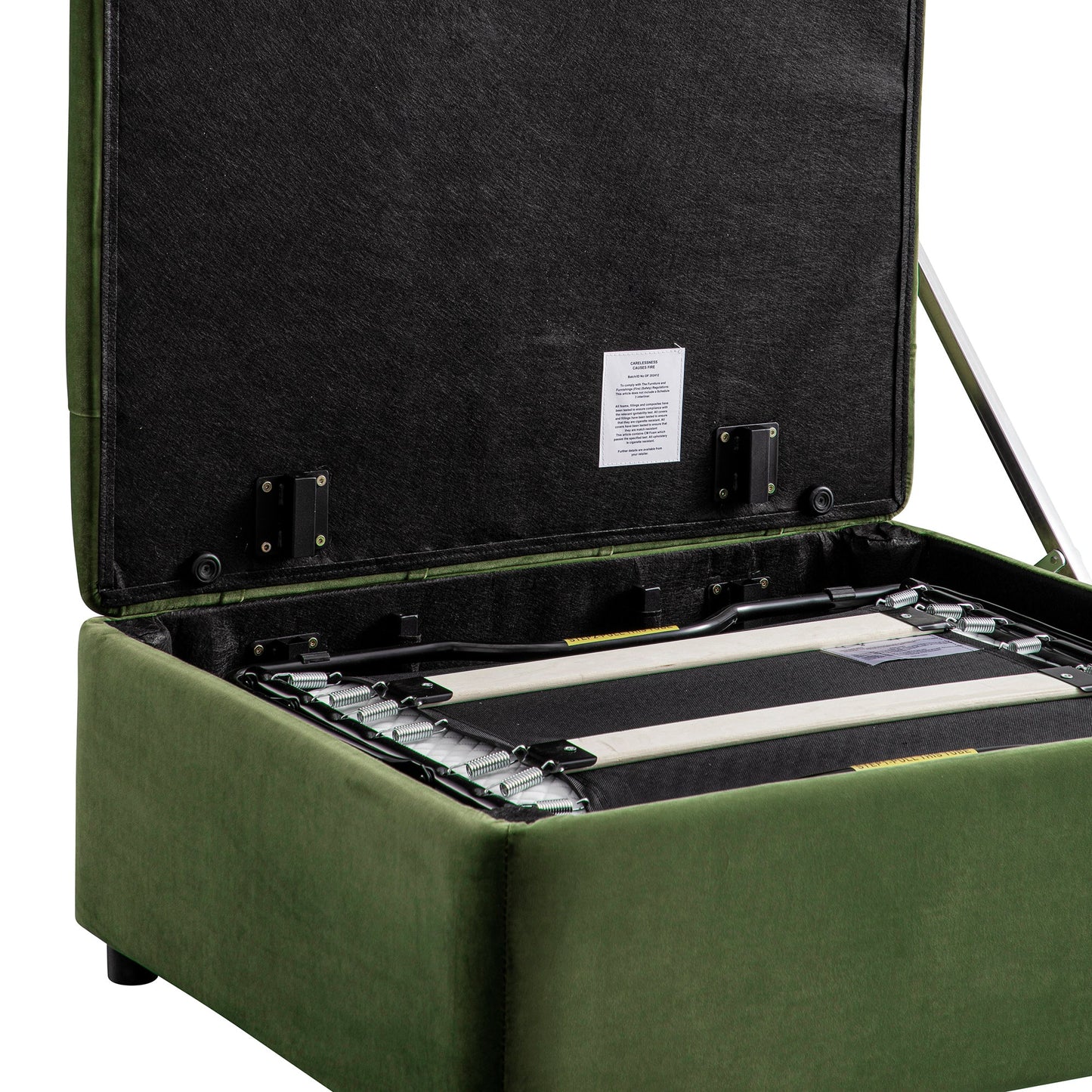 Lit simple rabattable Portland à boutons, ottoman, velours vert mousse