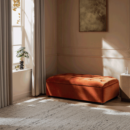 Petit lit double rabattable Portland avec boutons, ottoman, velours rouille