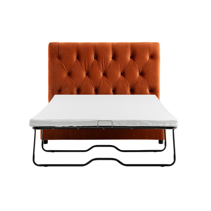 Petit lit double rabattable Portland avec boutons, ottoman, velours rouille