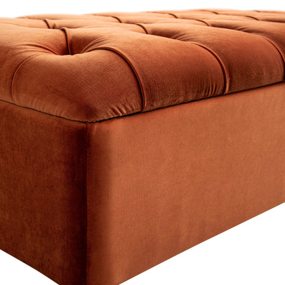 Petit lit double rabattable Portland avec boutons, ottoman, velours rouille