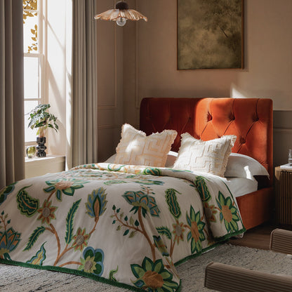 Petit lit double rabattable Portland avec boutons, ottoman, velours rouille