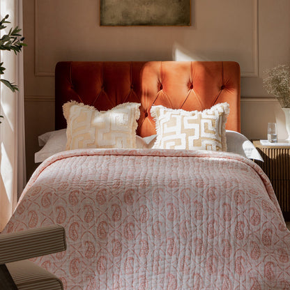 Petit lit double rabattable Portland avec boutons, ottoman, velours rouille