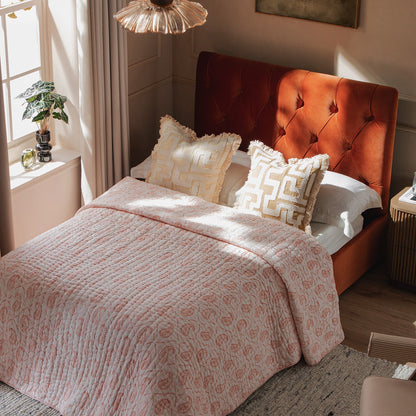 Petit lit double rabattable Portland avec boutons, ottoman, velours rouille