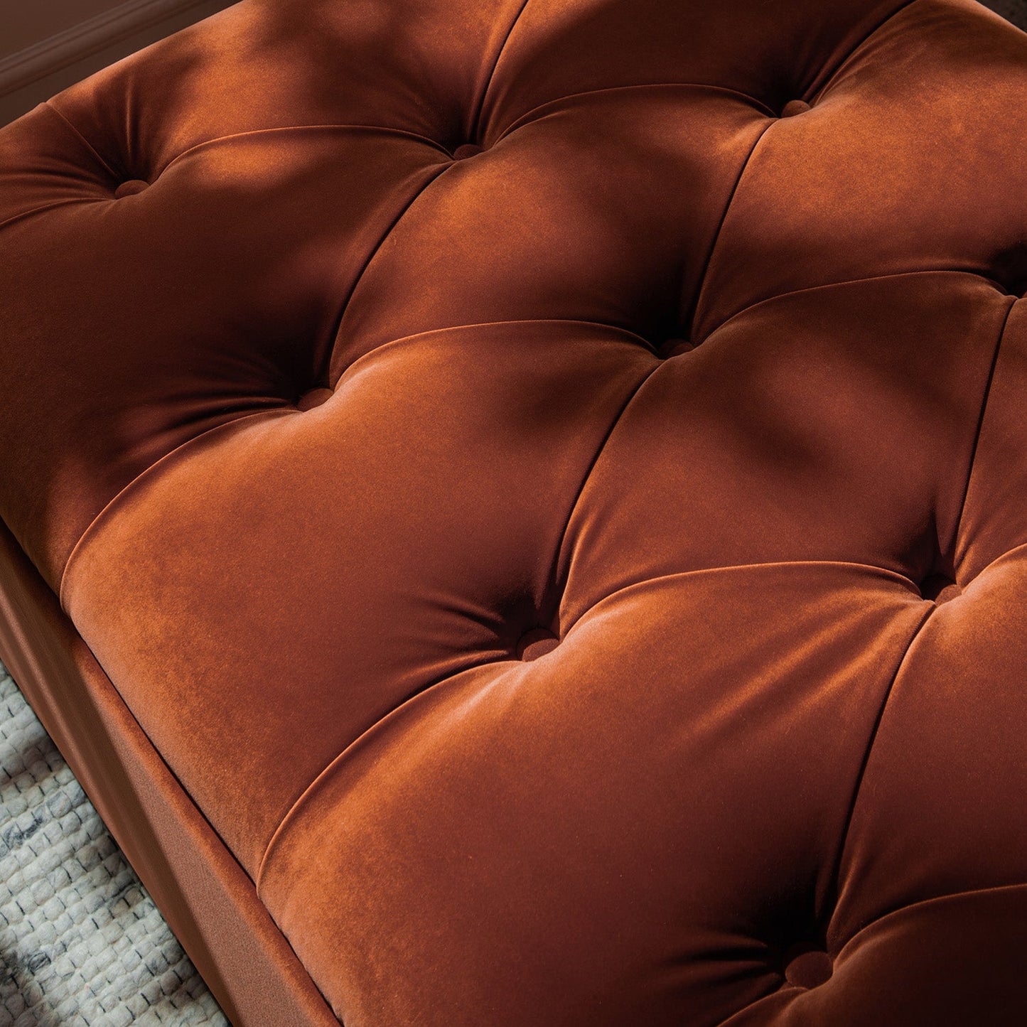 Petit lit double rabattable Portland avec boutons, ottoman, velours rouille