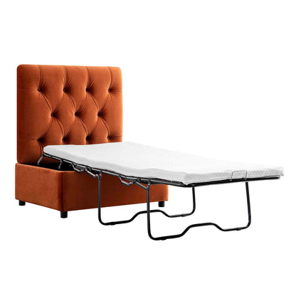 Lit pliant simple Portland à boutons en velours rouille
