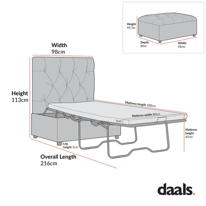 Lit pliant simple Portland à boutons en velours rouille