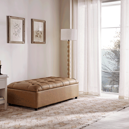 Petit lit double rabattable Portland avec boutons, ottoman, simili-daim beige