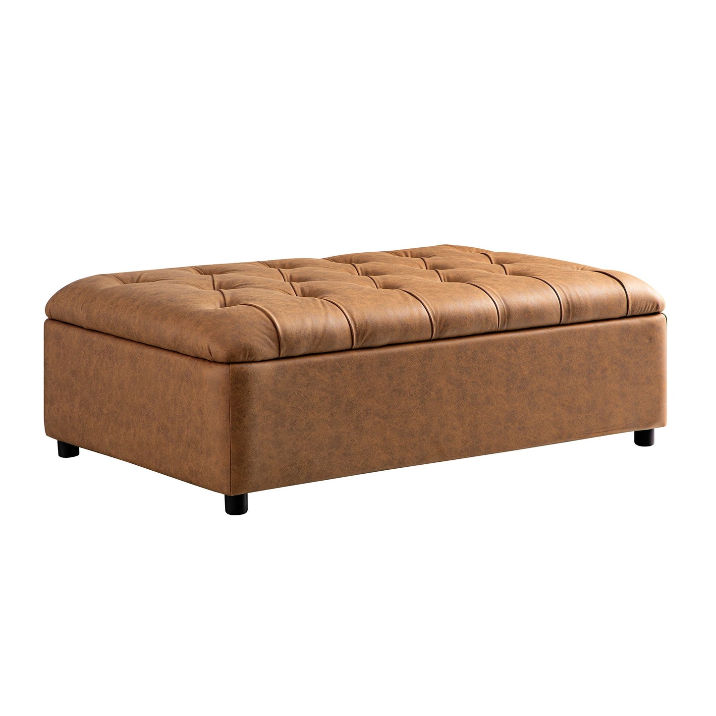Petit lit double rabattable Portland avec boutons, ottoman, simili-daim beige