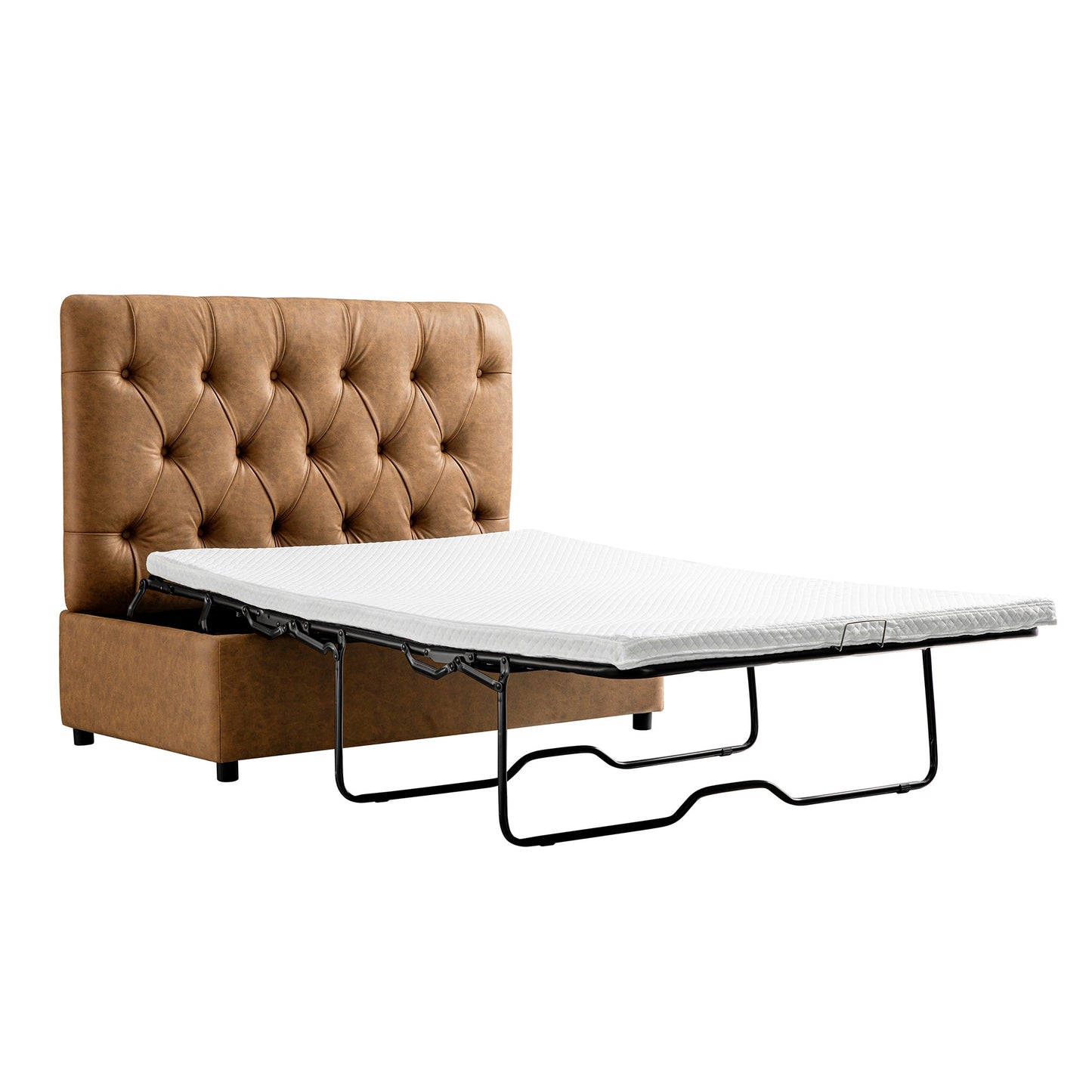 Petit lit double rabattable Portland avec boutons, ottoman, simili-daim beige