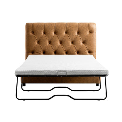 Petit lit double rabattable Portland avec boutons, ottoman, simili-daim beige