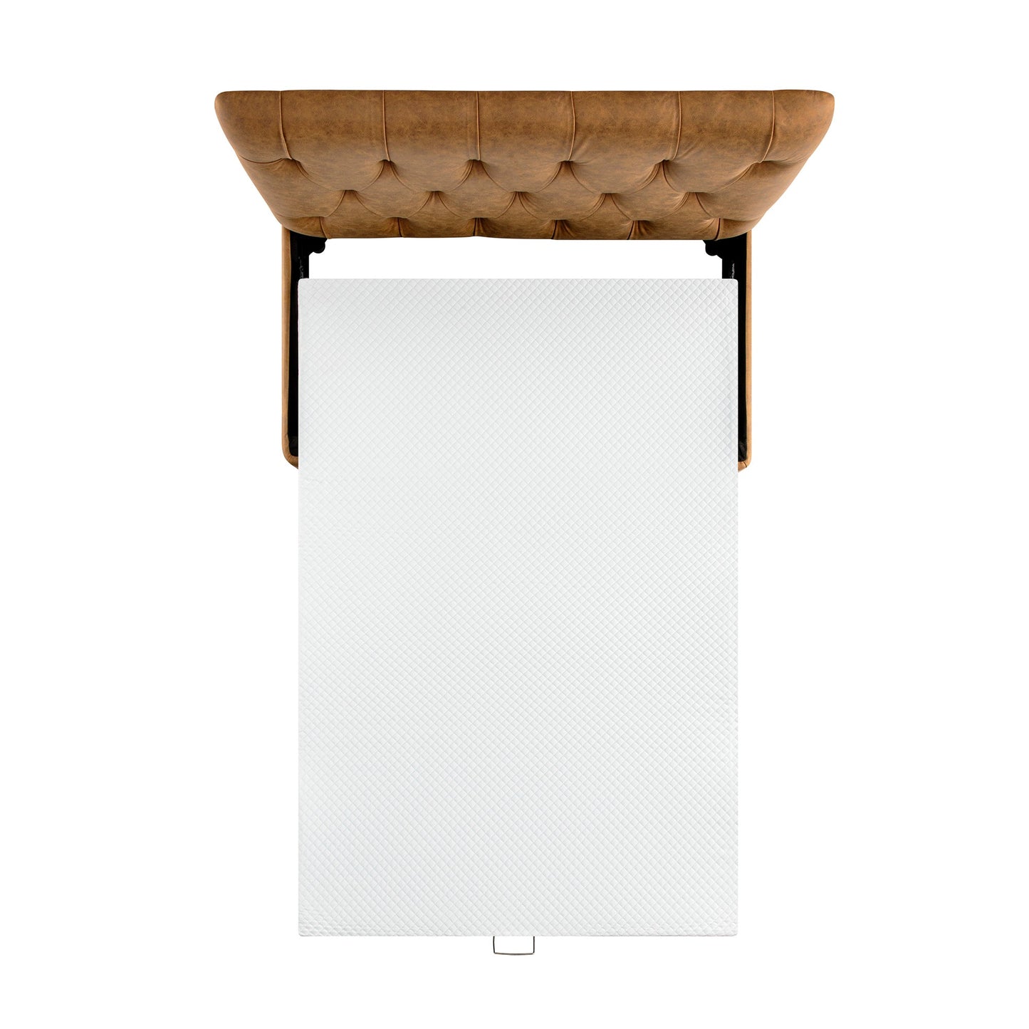 Petit lit double rabattable Portland avec boutons, ottoman, simili-daim beige