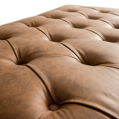 Petit lit double rabattable Portland avec boutons, ottoman, simili-daim beige