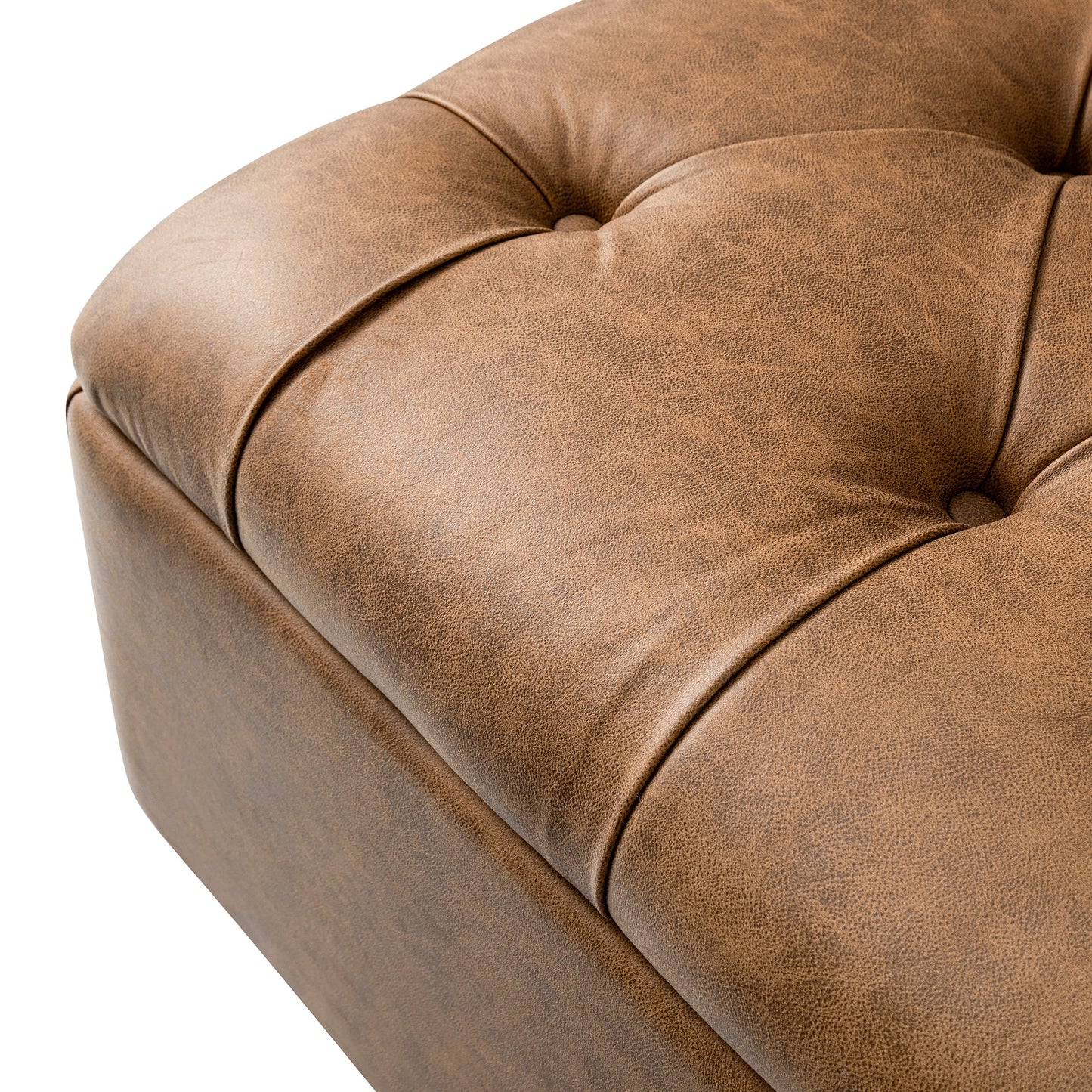 Petit lit double rabattable Portland avec boutons, ottoman, simili-daim beige