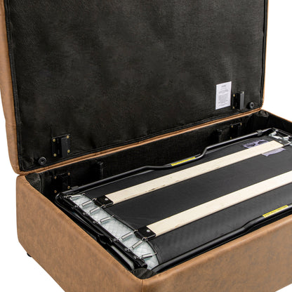 Petit lit double rabattable Portland avec boutons, ottoman, simili-daim beige