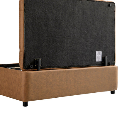 Petit lit double rabattable Portland avec boutons, ottoman, simili-daim beige