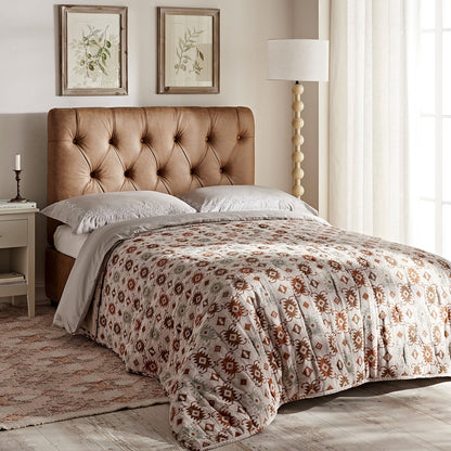 Petit lit double rabattable Portland avec boutons, ottoman, simili-daim beige