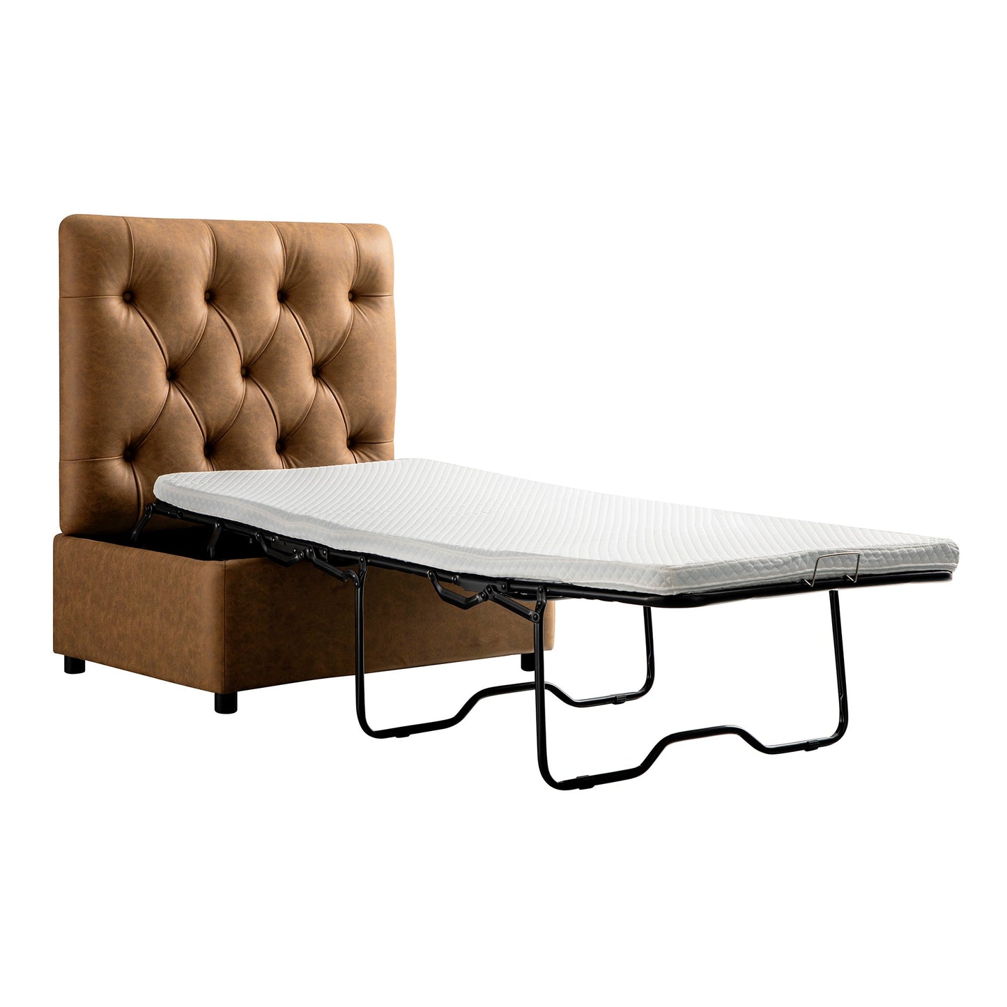 Lit pliant simple Portland à boutons, ottoman, simili-daim beige