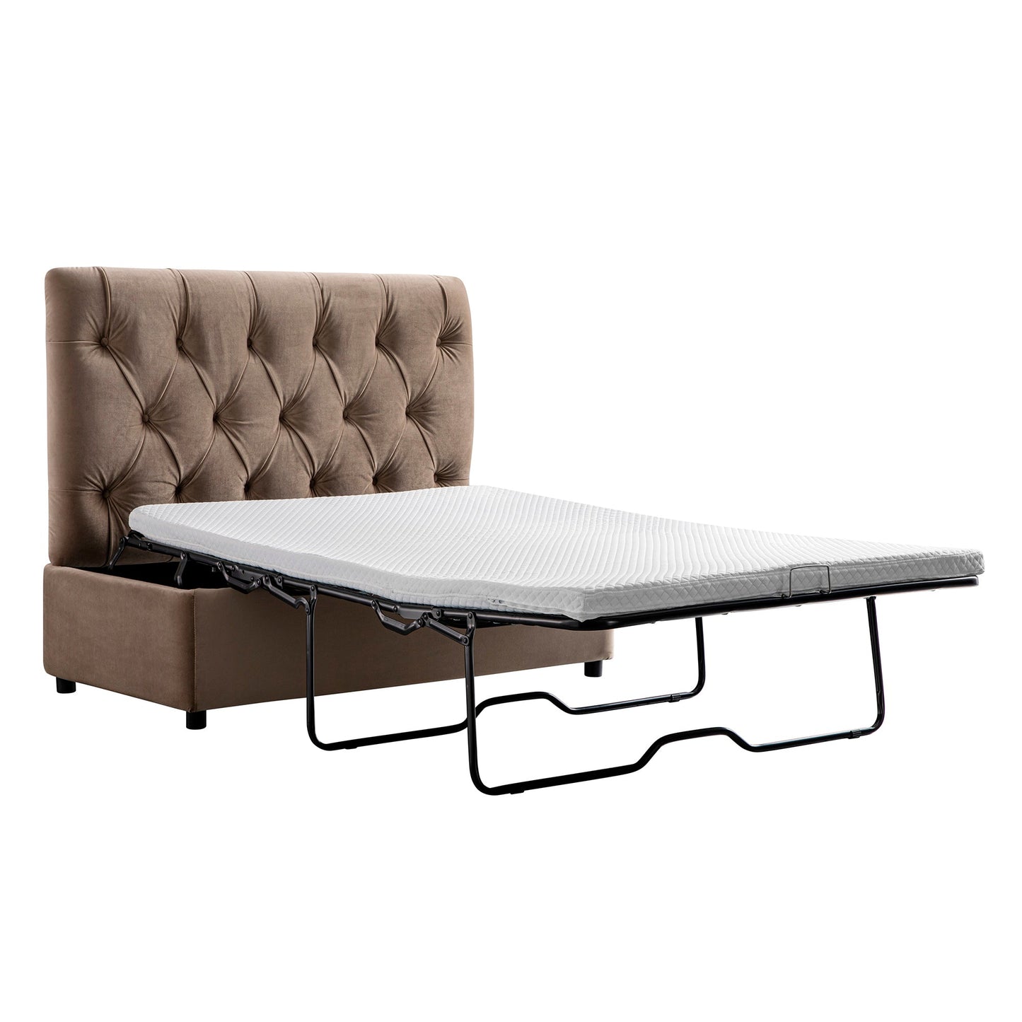 Petit lit double rabattable Portland avec boutons, ottoman, velours vison