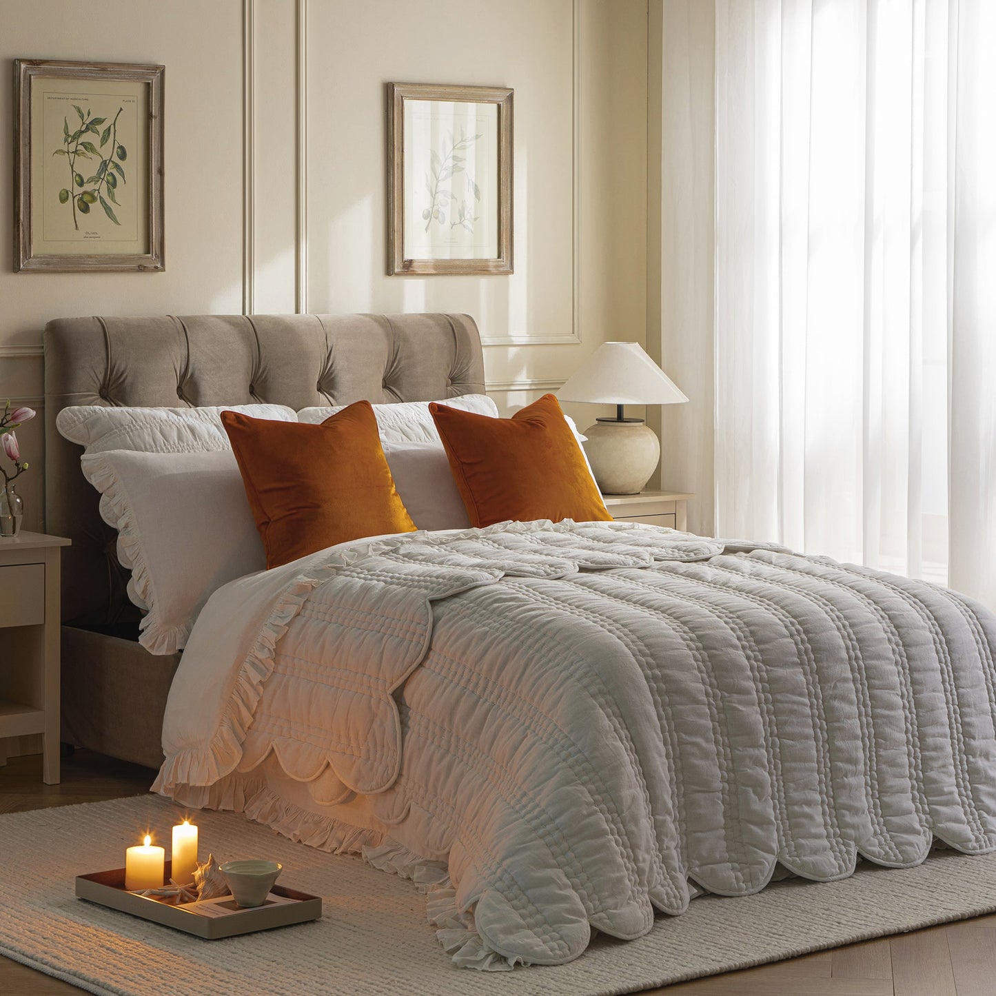 Petit lit double rabattable Portland avec boutons, ottoman, velours vison