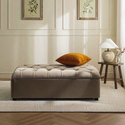 Petit lit double rabattable Portland avec boutons, ottoman, velours vison