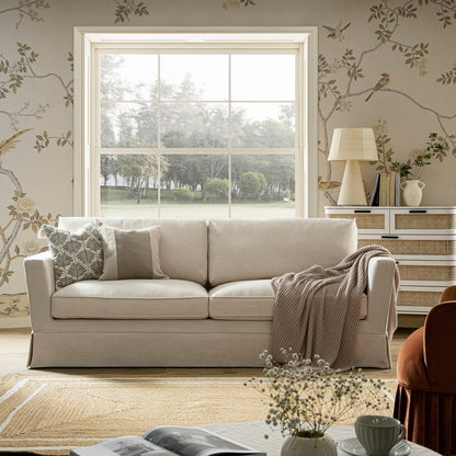 Grand canapé 3 places Fitz avec jupe, mélange de lin couleur avoine