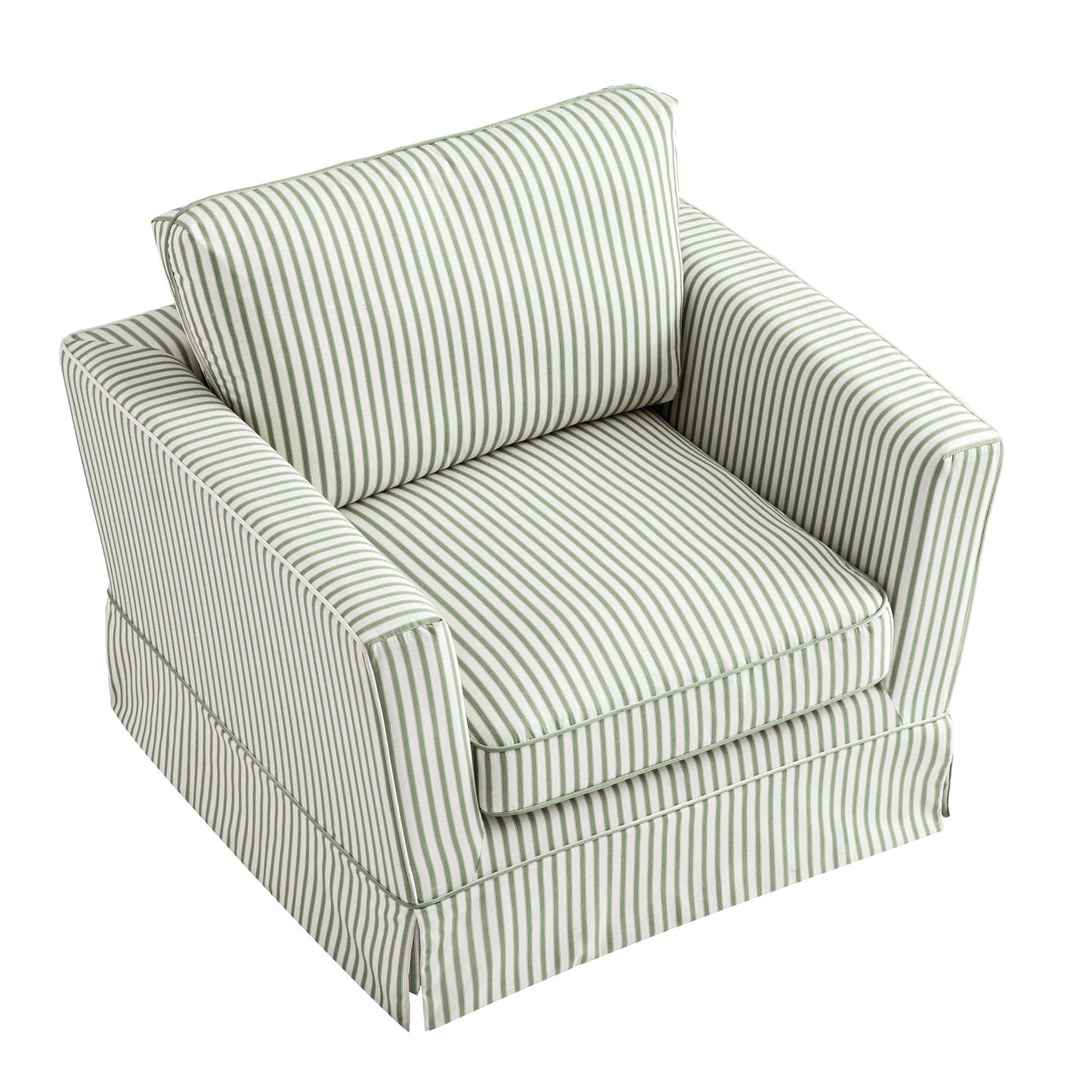 Fauteuil à jupe Fitz, mélange de lin rayé sauge