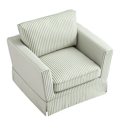 Fauteuil à jupe Fitz, mélange de lin rayé sauge