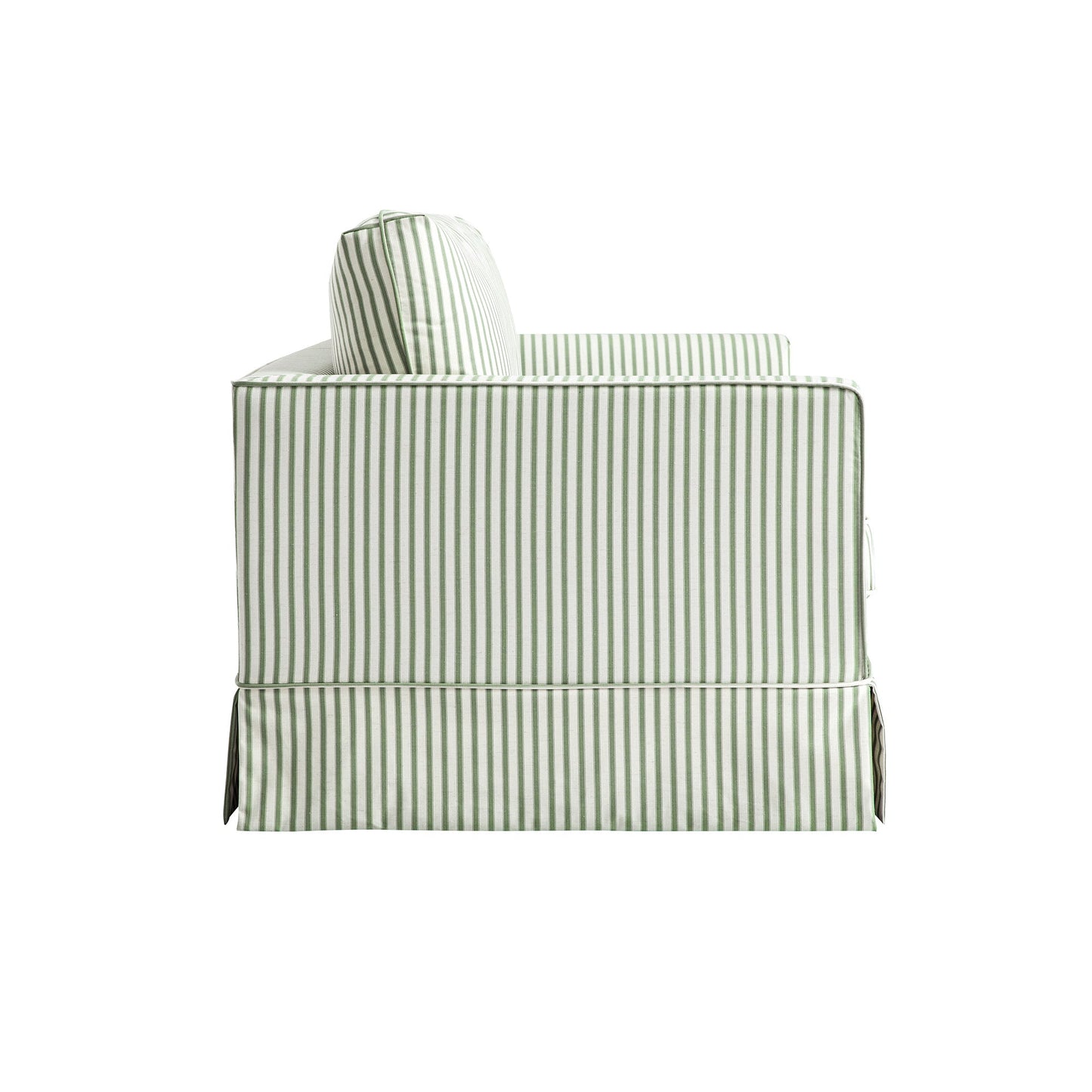 Canapé 2 places Fitz avec jupe, mélange de lin rayé sauge