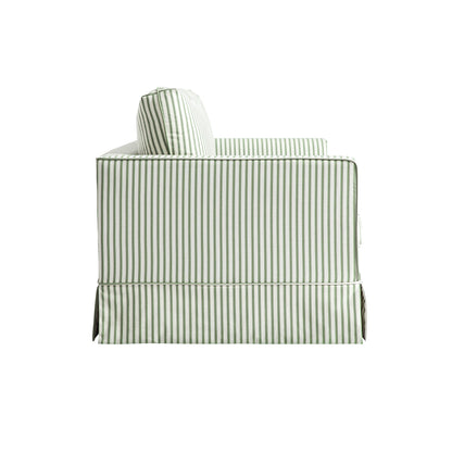 Canapé 2 places Fitz avec jupe, mélange de lin rayé sauge