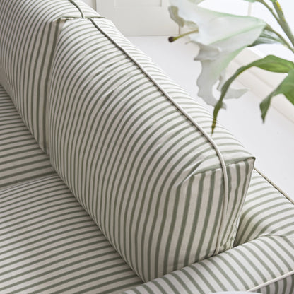 Canapé 2 places Fitz avec jupe, mélange de lin rayé sauge