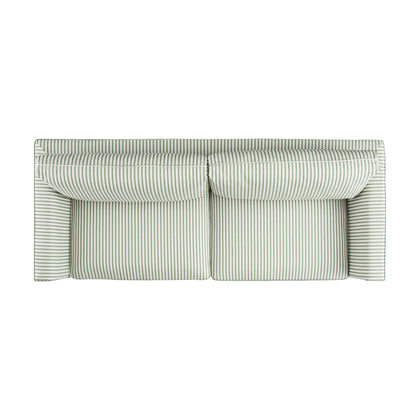 Grand canapé 3 places Fitz avec jupe, mélange de lin rayé sauge