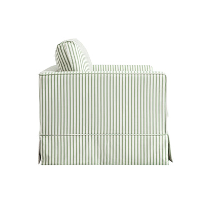 Causeuse Fitz à jupe, mélange de lin rayé sauge