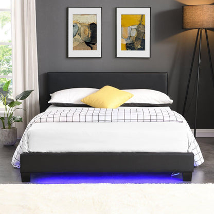 Cadre de lit URSA en cuir PU noir avec LED sur le pied
