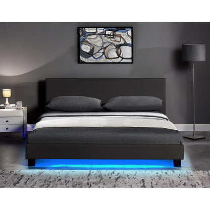 Cadre de lit URSA en cuir PU noir avec LED sur le pied
