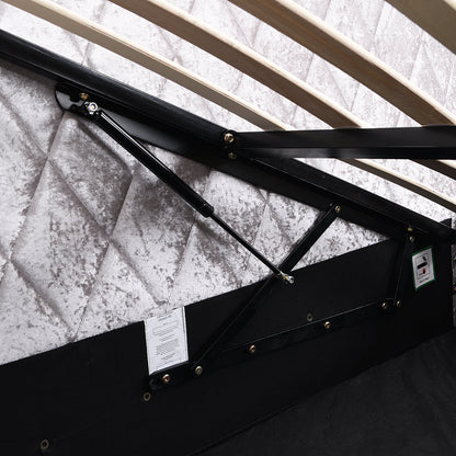 Cadre de lit rembourré en velours écrasé Hayden avec rangement latéral relevable, argent