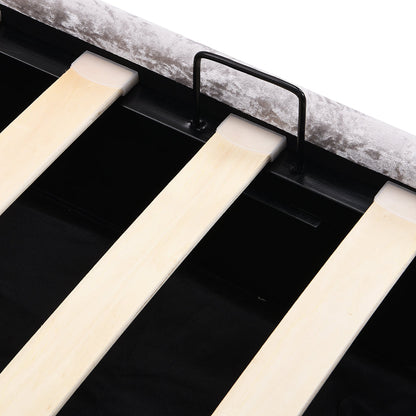 Cadre de lit rembourré en velours écrasé Hayden avec rangement latéral relevable, argent